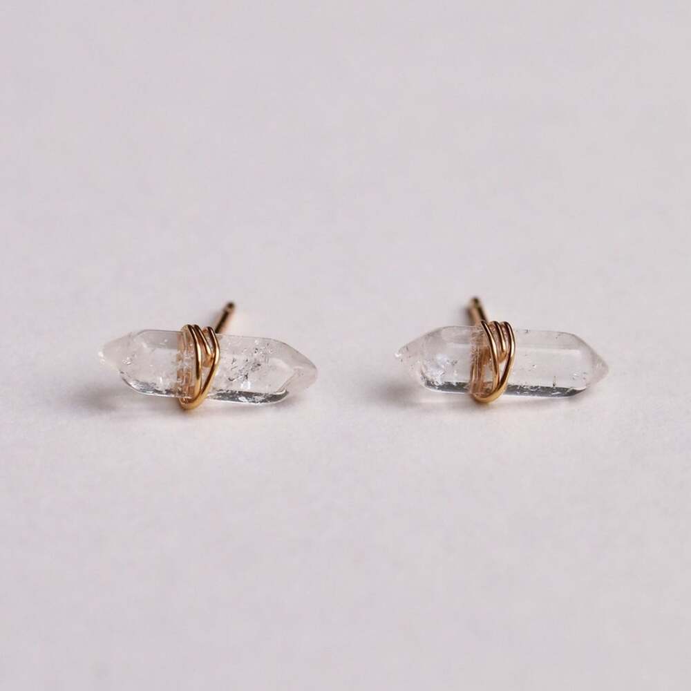 NEW ANTHROPOLOGIE 18kt Gold Clear Quartz Stone Natural Gemstone Stud Earring